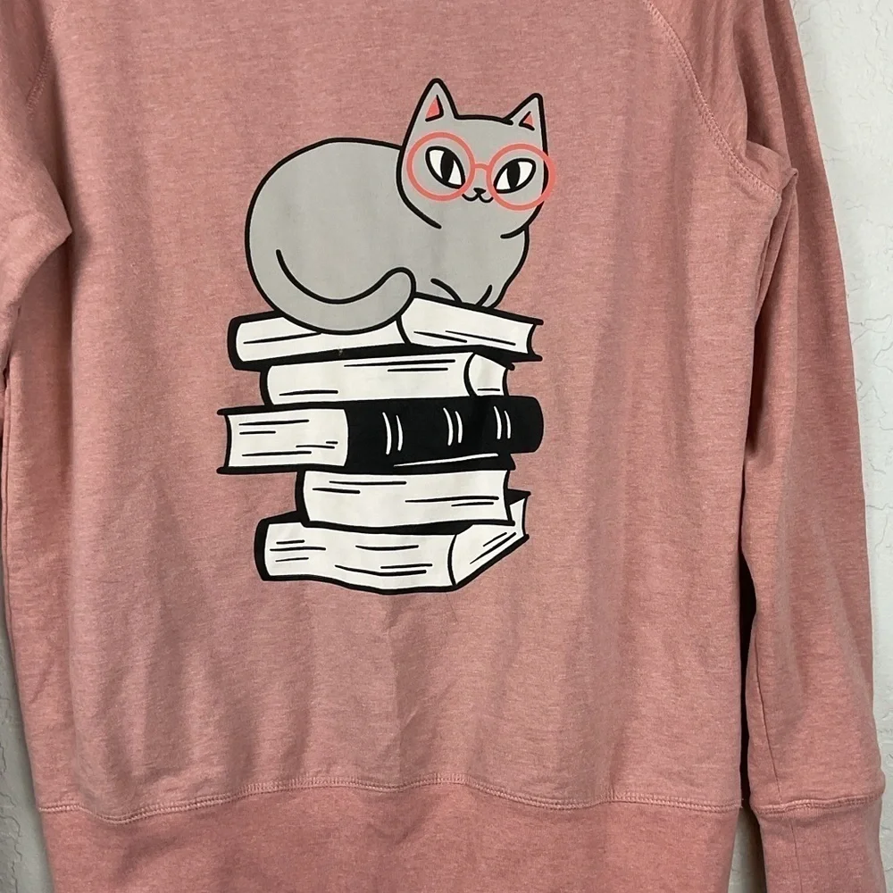 Women’s Instant Message Lightweight Sweatshirt Books Cat Funny Cat Size Medium